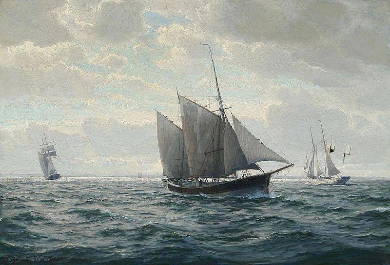 Christian-Bernard Rode Marine med sejlskibe Germany oil painting art